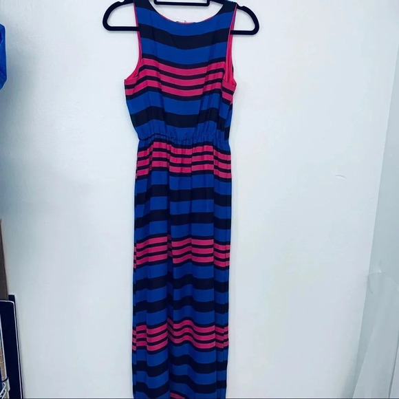 Espresso Maxi Dress Small Colorful Blue Pink Sheer Lined Sleeveless Boho G90 - Picture 2 of 8